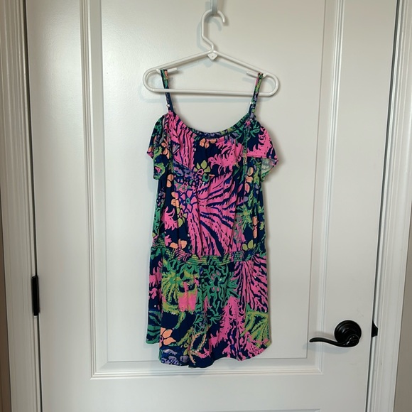 Lilly Pulitzer Girls Emoni Romper Indigo All A Glow XL (12-14) - Picture 1 of 4